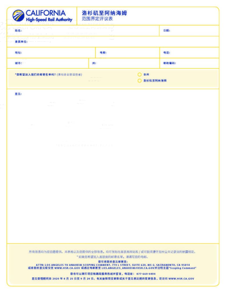 Chinese Comment Card